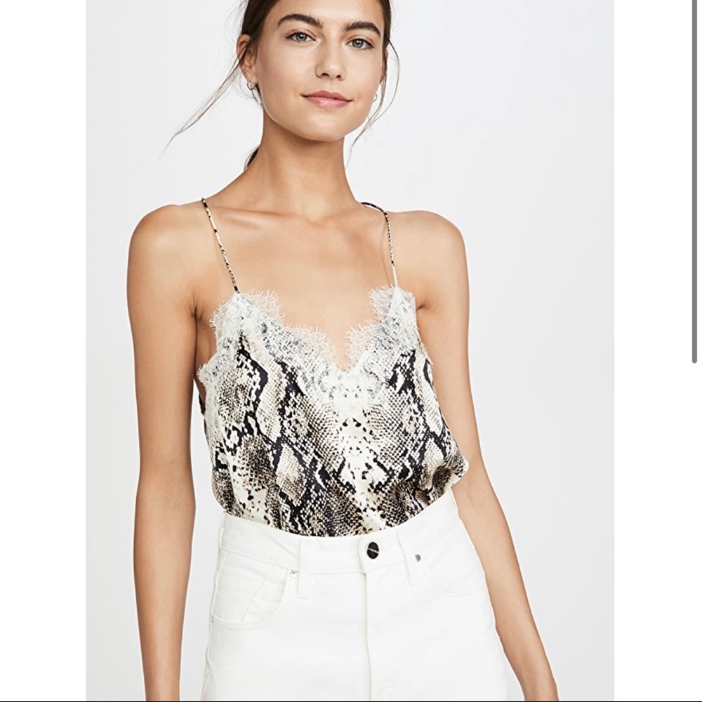 CAMI NYC Racer Snake-Print Charmeuse Cami with Lace (XS)